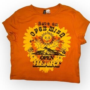 H&M Women's Orange and Black Spiritual Baby Tee Cropped Top Size Small